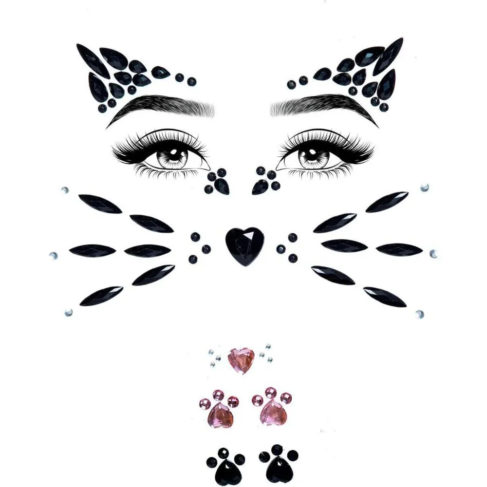 Women's Rhinestone Face Jewels Costume Eyewear Animal Black One Size